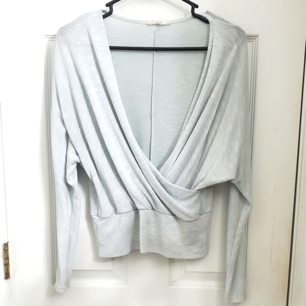 Cropped Surplice Pale Blue Long Sleeve Top